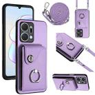 For Honor X7a / Play7T Organ Card Bag Ring Holder Phone Case with Long Lanyard(Purple) - 1