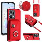 For Honor X7a / Play7T Organ Card Bag Ring Holder Phone Case with Long Lanyard(Red) - 1