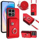 For Honor X8a Organ Card Bag Ring Holder Phone Case with Long Lanyard(Red) - 1