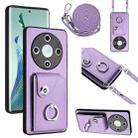 For Honor X9b / Magic6 Lite Organ Card Bag Ring Holder Phone Case with Long Lanyard(Purple) - 1