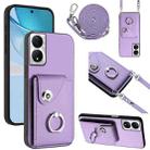 For Honor X7b / Play 8T 5G Organ Card Bag Ring Holder Phone Case with Long Lanyard(Purple) - 1