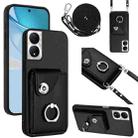 For Honor X7b / Play 8T 5G Organ Card Bag Ring Holder Phone Case with Long Lanyard(Black) - 1