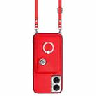 For Honor X7b / Play 8T 5G Organ Card Bag Ring Holder Phone Case with Long Lanyard(Red) - 2