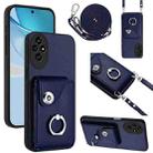 For Honor 200 5G Organ Card Bag Ring Holder Phone Case with Long Lanyard(Blue) - 1