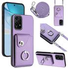 For Honor 200 Lite 5G Global Organ Card Bag Ring Holder Phone Case with Long Lanyard(Purple) - 1