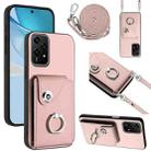 For Honor 200 Lite 5G Global Organ Card Bag Ring Holder Phone Case with Long Lanyard(Pink) - 1