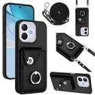 For Honor 400 Lite Global / X70i Organ Card Bag Ring Holder Phone Case with Long Lanyard(Black) - 1