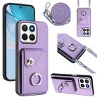 For Honor X8c 4G Organ Card Bag Ring Holder Phone Case with Long Lanyard(Purple) - 1