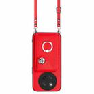 For Honor X60 Pro / X9c Organ Card Bag Ring Holder Phone Case with Long Lanyard(Red) - 2