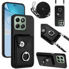 For Honor X6b 4G Organ Card Bag Ring Holder Phone Case with Long Lanyard(Black) - 1