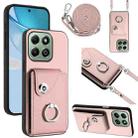 For Honor X6b 4G Organ Card Bag Ring Holder Phone Case with Long Lanyard(Pink) - 1