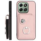For Honor X6b 4G Organ Card Bag Ring Holder Phone Case with Long Lanyard(Pink) - 3