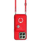 For Honor X6b 4G Organ Card Bag Ring Holder Phone Case with Long Lanyard(Red) - 2