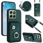 For Honor X6b 4G Organ Card Bag Ring Holder Phone Case with Long Lanyard(Green) - 1