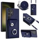 For Samsung Galaxy S24 Ultra 5G Organ Card Bag Ring Holder Phone Case with Long Lanyard(Blue) - 1