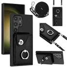 For Samsung Galaxy S24 Ultra 5G Organ Card Bag Ring Holder Phone Case with Long Lanyard(Black) - 1