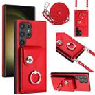 For Samsung Galaxy S24 Ultra 5G Organ Card Bag Ring Holder Phone Case with Long Lanyard(Red) - 1