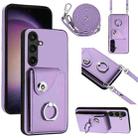 For Samsung Galaxy S24+ 5G Organ Card Bag Ring Holder Phone Case with Long Lanyard(Purple) - 1