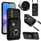 For Samsung Galaxy A15 4G Organ Card Bag Ring Holder Phone Case with Long Lanyard(Black) - 1