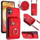 For Samsung Galaxy A05 Organ Card Bag Ring Holder Phone Case with Long Lanyard(Red) - 1