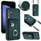 For Samsung Galaxy S23 FE 5G Organ Card Bag Ring Holder Phone Case with Long Lanyard(Green) - 1