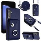 For Samsung Galaxy S23 FE 5G Organ Card Bag Ring Holder Phone Case with Long Lanyard(Blue) - 1