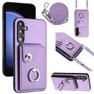 For Samsung Galaxy S23 FE 5G Organ Card Bag Ring Holder Phone Case with Long Lanyard(Purple) - 1