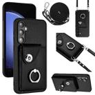 For Samsung Galaxy S23 FE 5G Organ Card Bag Ring Holder Phone Case with Long Lanyard(Black) - 1