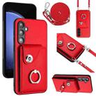 For Samsung Galaxy S23 FE 5G Organ Card Bag Ring Holder Phone Case with Long Lanyard(Red) - 1