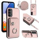 For Samsung Galaxy A24 4G Organ Card Bag Ring Holder Phone Case with Long Lanyard(Pink) - 1