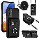 For Samsung Galaxy A24 4G Organ Card Bag Ring Holder Phone Case with Long Lanyard(Black) - 1