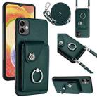 For Samsung Galaxy A04e/M04/F04 4G Organ Card Bag Ring Holder Phone Case with Long Lanyard(Green) - 1