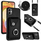 For Samsung Galaxy A04e/M04/F04 4G Organ Card Bag Ring Holder Phone Case with Long Lanyard(Black) - 1