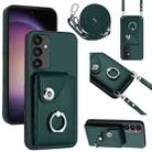 For Samsung Galaxy A54 5G Organ Card Bag Ring Holder Phone Case with Long Lanyard(Green) - 1