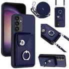 For Samsung Galaxy A54 5G Organ Card Bag Ring Holder Phone Case with Long Lanyard(Blue) - 1