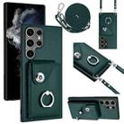 For Samsung Galaxy S23 Ultra 5G Organ Card Bag Ring Holder Phone Case with Long Lanyard(Green) - 1