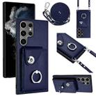 For Samsung Galaxy S23 Ultra 5G Organ Card Bag Ring Holder Phone Case with Long Lanyard(Blue) - 1