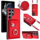 For Samsung Galaxy S23 Ultra 5G Organ Card Bag Ring Holder Phone Case with Long Lanyard(Red) - 1
