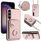 For Samsung Galaxy S23+ 5G Organ Card Bag Ring Holder Phone Case with Long Lanyard(Pink) - 1