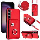 For Samsung Galaxy S23+ 5G Organ Card Bag Ring Holder Phone Case with Long Lanyard(Red) - 1