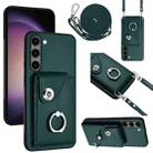 For Samsung Galaxy S23 5G Organ Card Bag Ring Holder Phone Case with Long Lanyard(Green) - 1