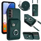 For Samsung Galaxy A14 5G Organ Card Bag Ring Holder Phone Case with Long Lanyard(Green) - 1