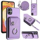 For Samsung Galaxy A04 4G Organ Card Bag Ring Holder Phone Case with Long Lanyard(Purple) - 1