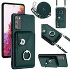 For Samsung Galaxy S20 FE Organ Card Bag Ring Holder Phone Case with Long Lanyard(Green) - 1