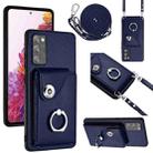 For Samsung Galaxy S20 FE Organ Card Bag Ring Holder Phone Case with Long Lanyard(Blue) - 1