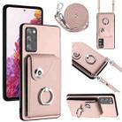 For Samsung Galaxy S20 FE Organ Card Bag Ring Holder Phone Case with Long Lanyard(Pink) - 1