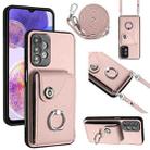 For Samsung Galaxy A23 165.4mm Organ Card Bag Ring Holder Phone Case with Long Lanyard(Pink) - 1