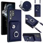 For Samsung Galaxy S22 Ultra 5G Organ Card Bag Ring Holder Phone Case with Long Lanyard(Blue) - 1