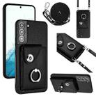 For Samsung Galaxy S22+ 5G Organ Card Bag Ring Holder Phone Case with Long Lanyard(Black) - 1