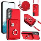 For Samsung Galaxy S22 5G Organ Card Bag Ring Holder Phone Case with Long Lanyard(Red) - 1